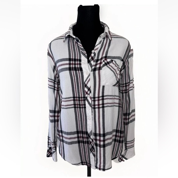 Rails Shirt S M Hunter White Navy Plaid Button Flannel Top 90s Grunge California - Picture 1 of 10